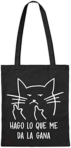 Miss MIserable Mixte Bolsa Tela Con Mensaje - Bolsa Tela Algodón Bandolera Mujer Sac en toile avec inscription Hago lo que me da la gana Sac de coton Sac bando, Noir, 42 x 38 cm EU Cover