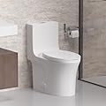 Elongated One Piece Toilet for Bathrooms, 1.1/1.6 GPF and MAP 1000g Dual Flush Compact Toilet with Soft Closing Seat, 17.3" Comfortable Height Seat Modern Toilet, 12'' Rough-In (Gloss White)