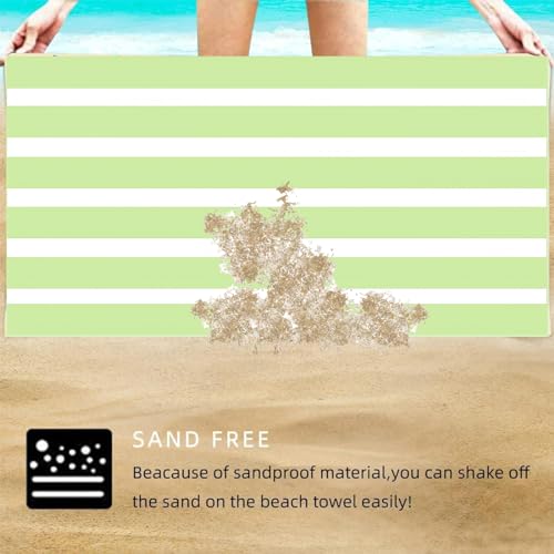 Large Quick Dry Microfibre Beach Bath Towel for Adult,Double Sides Green White Striped Sand Free Beach Towel with Bag,Lightweight Gym Yoga Sports Towel,Compact Travel Summer Beach Towel for Women Men - Image 4