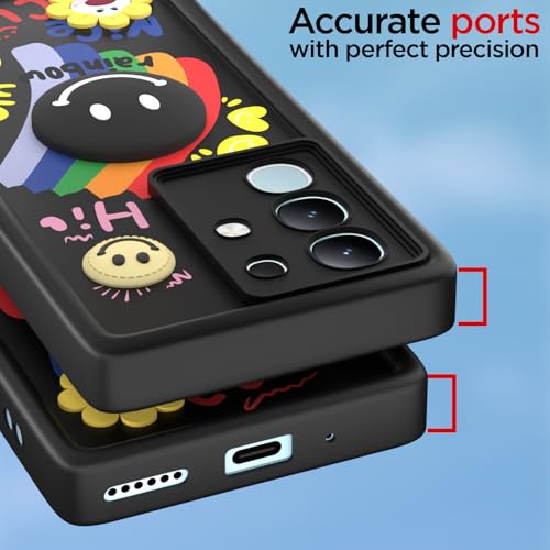 Image of Pikkme Back Cover for Vivo T4x 5G / iQOO Z10x 5G / Vivo Y31 Pro 5G | Soft Silicone| Cute Rainbow Smile & 3D Cartoon Flower Design | Shockproof Raised Camera Protection Bumper Case (Black)