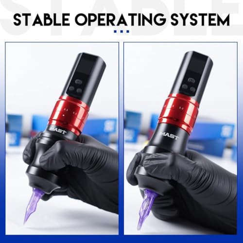 Image of Mast Fold2 Pro Wireless Tattoo Machine, Rotary Tattoo Gun Pen, 2 Grips 40mm & 44mm, Mcore-C1 Powerful Motor, 7 Strokes Length (Red + Extra Grip)