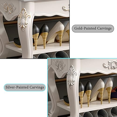 Banc de rangement vintage capitonné avec étagère à chaussures à 2 niveaux
