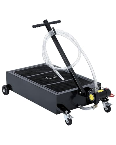 Liyaxenug 20 Gallon Low Profile Oil Drain Pan, Oil Change Pan with 12v Electric Pump, 8FT Hose & Folding Handle Rolling Oil Drain Cart Design for Cars, SUVs, Trucks, Buses, RVs, Black