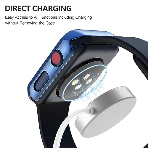 Image of Misxi Case with Screen Protector for 38mm Apple Watch Series 3 /2 | 2-Pack Cover with Tempered Glass for 3 /2, Scratch Resistant Sensitive Touch, 1 Blue + 1 Transparent