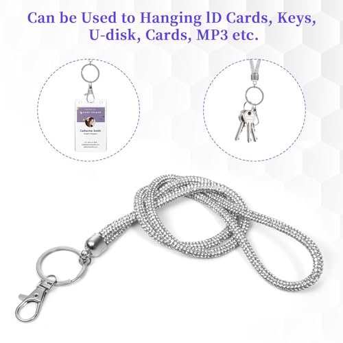 Silver Rhinestone Sparkly Lanyard for Women Crystal Lanyards for Neck Badge Personalised Lanyard with Card Holder for ID Card Holder Keys - Image 4