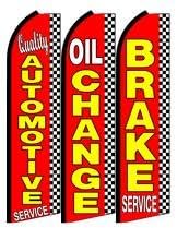 Quality Automotive Service, Oil Change, Brake Service King Swooper Feather Flag Sign- Pack of 3 (Hardware Not Included)