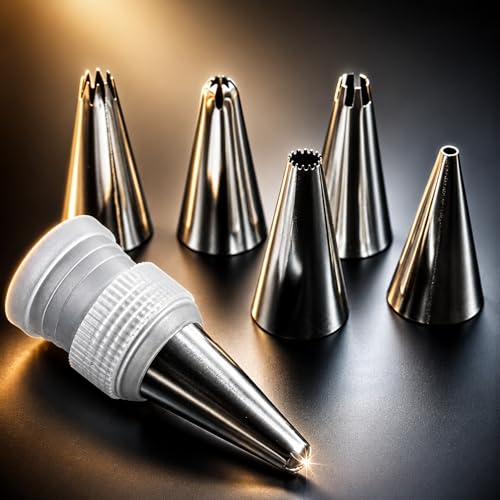 COO KORA Piping Bags and Tips Set, Piping Tips, 20 Piping Tips, Stainless Stell Machine Washable For Chefs and Kitchens Whipped Cream Tip Set (6-Piece)