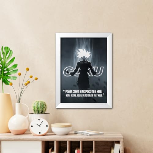 Image of TenorArts Goku Posters Dragon Ball Z Anime Quotes Laminated Photo Frame Painting with White Color Matt Finish Textures (12 inches x 9 inches)