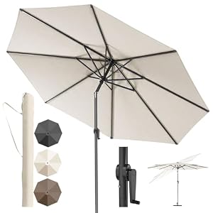 4smile Sonnenschirm 300 cm, mit Kurbel – großer Sonnenschirm Balkon für die Terrasse, mit UV 50+ Schutz, 3 m Durchmesser, kippbar um 45°, flexibel und neigbar für ganztägigen Sonnenschutz, Beige