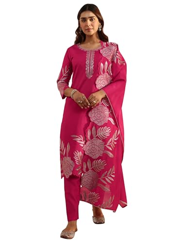 Libas Embroidered Silk Blend Straight Kurta With Trousers and Dupatta-93766XXL
