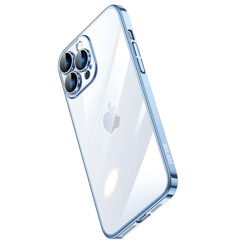 Coque iPhone 15 Pro Max bleue transparente antichoc avec protection objectif