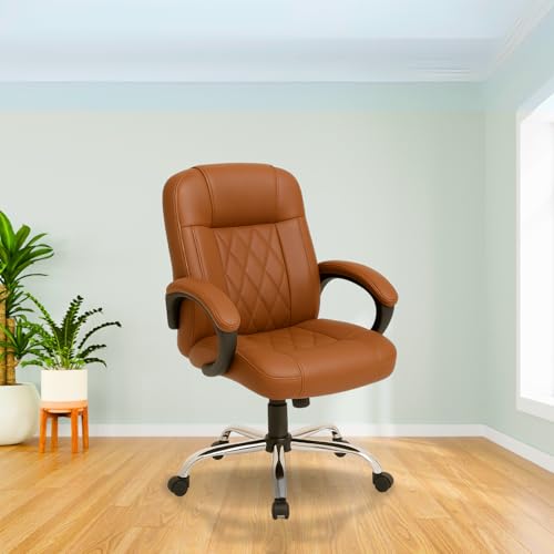 Image of activa Ergonomic Office Chair with Premium Leatherette & Padded Seat | Adjustable Height | Desk Chair for Work /Study | Chairs for Workstations (Galaxy, Tan)