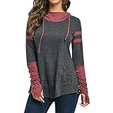 Womes Hoo con Agujeros para Los Pulgares Camiseta con Manga De Tronco Tops con Bolsillos Tops De Entrenamiento Gimnasio Yoga Ruig Tops Ligeros Comfy Casual Colorblock Camisa Elega, B-Gray, M