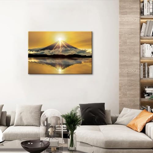 日本の風景 黄金のダイヤモンド富士 絵画 アートパネル 写真アートパネル 壁の絵 ポスター 壁掛け ソファの背景絵画 玄関 壁飾り 木枠付きの完成品 (50x70cm（20x28in）,A) [5]