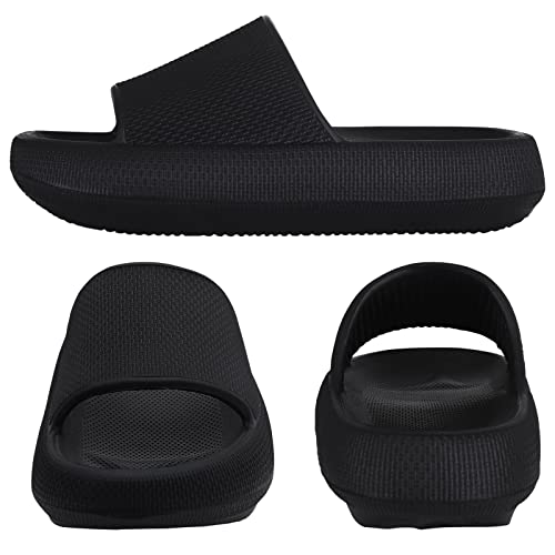 Shevalues Pillow Soft Slide Sandals For Women Men Non-Slip Shower Shoes Bath Slippers Summer Beach Slides, Black 39-40 #TOP2