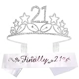 21st Birthday Gifts for Girl, 21st Birthday Tiara and Sash, Happy 21st Birthday Party Supplies, Finally 21 Glitter Satin Sash and Crystal Tiara Birthday Crown, 21st Birthday Party Decoration