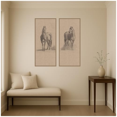 Kate and Laurel Forty Three Studies of Horses and Riders 2 Piece Framed Canvas Wall Art Set by Nostalgia Prints, Sylvie Dark Gold Rustic Farmhouse, Animal Art for Wall Decor by Kate and Laurel - Used condition - Image 3