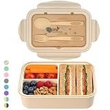 BIBURY Brotdose Lunchbox Erwachsene & Büro 1400ml, auslaufsichere, Große Bento Box mit 3 Fächern & Besteck, mikrowellengeeignet für Schule Arbeit Männer Frauen & Kinder (Beige)