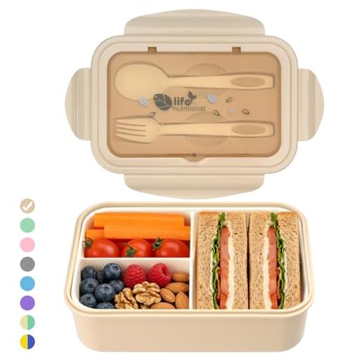 BIBURY Lunch Boxen, Auslaufsichere Brotdose Kinder und Erwachsene, Bento Lunch Boxen mit Besteck und 3 Fächern, Lebensmittelbehälter BPA-frei, mikrowellen und spülmaschinenfest (Braun)