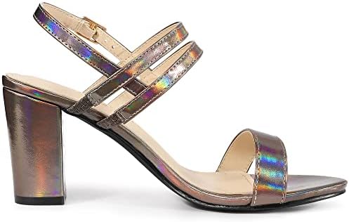 Allegra K Women's Slingback Block Heel Ankle Strap Gunmetal Sandals 6.5 M US | Image 5