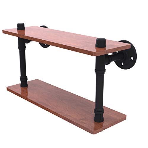 Allied Brass P-470-16-Dws Pipeline Collection 16 Inch Ironwood Double Wood Shelf, 16", Matte Black #TOP21