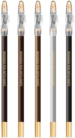 Pinkiou 5 Pcs Lápiz de Cejas con sacapuntas Lápiz de cejas negro ...