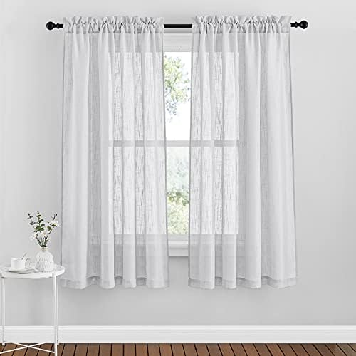 PONY DANCE Net Curtains for Bedroom - Short Thick Window Voile Panels with Semi Transparent Slot Top Curtain Light Filter for Kitchen, 2 Pieces, W 52 x L 63 inch, Light Grey