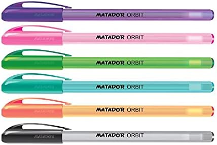 Matador Orbit Ball Point | Oil Based Ink Gel Pen | Smooth Writing | 6 Attractive Body Colour | 2 Year Shelf Life | Retractable (0.6mm) Medium NS Tips with TC Ball | Pack of 12(Black)
