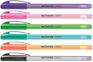 Matador Orbit Ball Point | Oil Based Ink Gel Pen | Smooth Writing | 6 Attractive Body Colour | 2 Year Shelf Life | Retractable (0.6mm) Medium NS Tips with TC Ball | Pack of 12(Black)