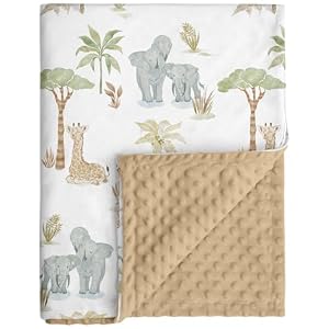 Baby Blankets for Boys Girls, Super Soft Nursery Minky Blanket Neutral with Print Brown Savanna Elephant and Cozy Raised Dotted Fleece Backing, 30 x 40 Inch Double Layer Bed Throws