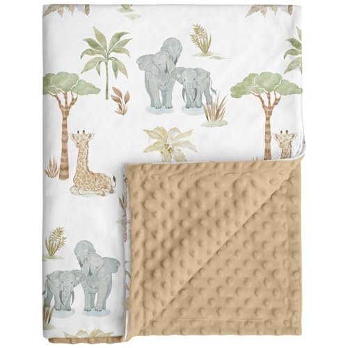 CIVARUA KIDS Baby Blankets for Boys Girls, Super Soft Nursery Minky Blanket Neutral with Print Brown Savanna Elephant and Cozy Raised Dotted Fleece...