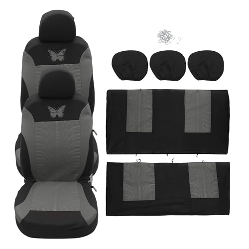 A ABSOPRO Universal 9 Piece Car Seat Covers Kit Washable and Breathable Truck SUV Car Interior Seat Protectors Knitted Mesh Fabric Butterfly Pattern Gray -  aopro231226000337eu