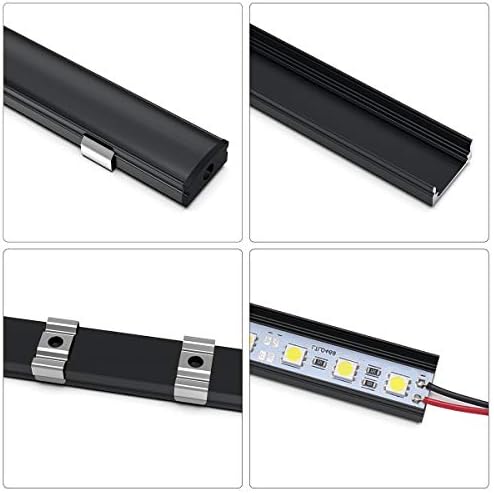 Jirvyuk LED Aluminum Channel, 10 Pack 1m/3.3ft Led Diffuser Strip and Profile for LED Strip Lights with Black Cover, End Caps and Metal Mounting Clips - (U Shape)