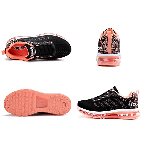 Foto von sotirsvs Herren Damen Sportschuhe Laufschuhe Straßenlaufschuhe Sneaker mit Luftpolster Turnschuhe Atmungsaktiv Leichte Schuhe Black Orange 39 EU