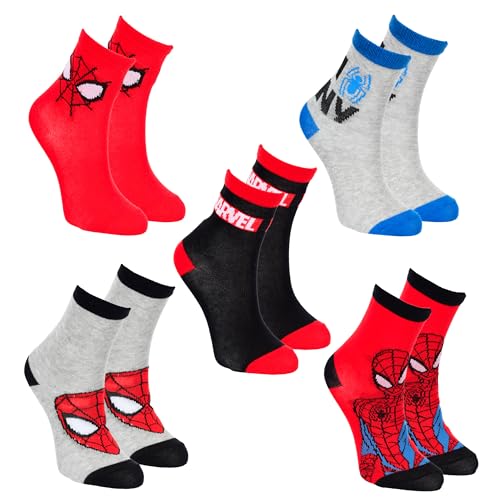 Spiderman Chaussettes pour Garçon, Lot de 5 Chaussettes Classiques au Design Super-Héros, Taille EU 23/26