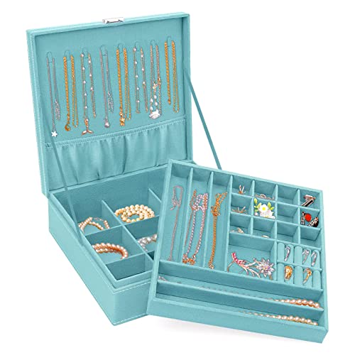 Mosiso Jewelry Box, Jewelry Storage Case Organizer Stackable Double Layer Lockable Display For Women Velvet Necklace Earring Bracelet Ring Watch Brooch Holder, Mint Green #TOP5