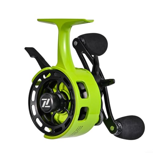 Moulinet de pêche sur glace en ligne 3.2:1 jaune-vert avec système de chute libre