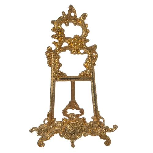 ZHXJXJ Exhibición dorada, caballete de mesa de metal, soporte vintage del Corán, organizador plegable de la Biblia, estantería decorativa, aspecto elegante y moderno, para libros, platos, fotos y más,