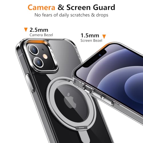 Image of Magnetic for iPhone 12 & iPhone 12 Pro Case,[with 360Rotatable Invisible Magnetic O-Ring Stand][Shockproof][Compatible with MagSafe] Slim Phone Case 6.1 inch Clear