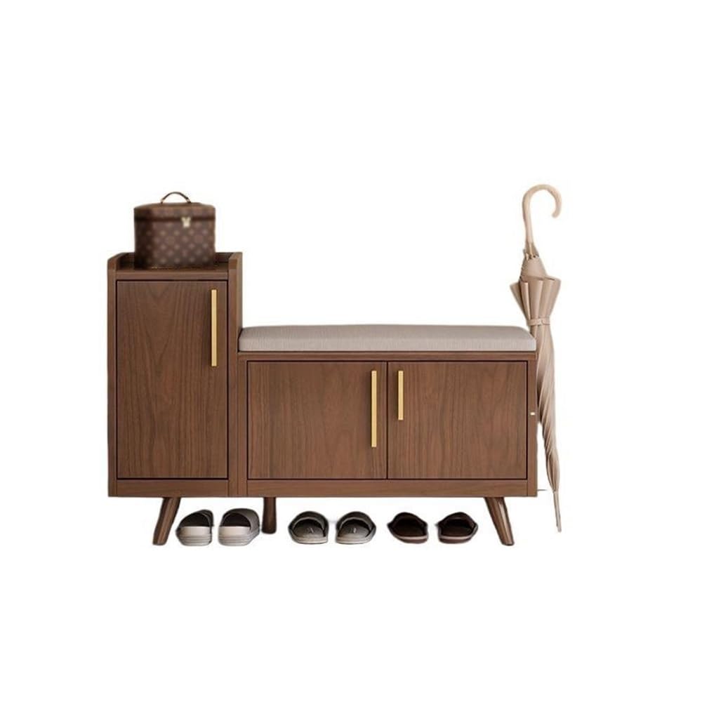 MYUYEE Shoe Bench Entryway- Shoe Changing Bench, Walnut Entrance Bench, Porch Bench, Solid Wood Shoe Cabinet