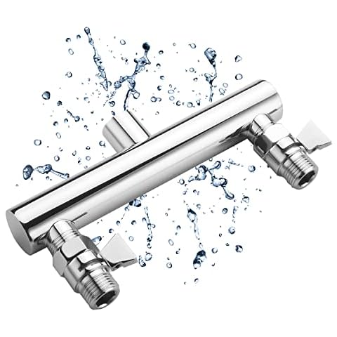 HAMOLER Dual Shower Head Manifold with Brass Shut Off Valve for 2 Fixed Shower Head Showering System Double Sprayer Manifold , Chrome Cover