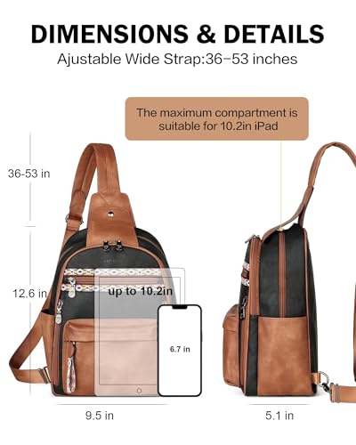 FADEON Sling Bag for Women Large Crossbody Purse Sling Backpack PU Leather Designer Anti Theft Sling Bags 4 RFID Card Slot