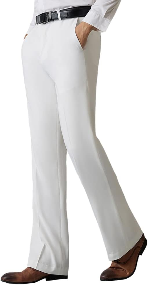 HAORUN Men Bell Bottom Pants Vintage 60s 70s Flare Formal Dress Trousers Slim Fit, 白色