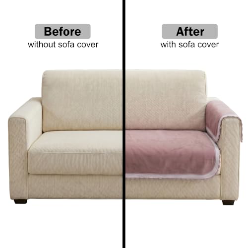 Image of Story@Home Velvet Sofa Cover 3 Seater Set (76x178cm) with Arm Rest Covers |Anti Slip Sofa Mat 3 Seater for L Shape Sofa Cover |Measure Your Sofa & Create Your Custom Set - Ombre Dusty Coral Palette