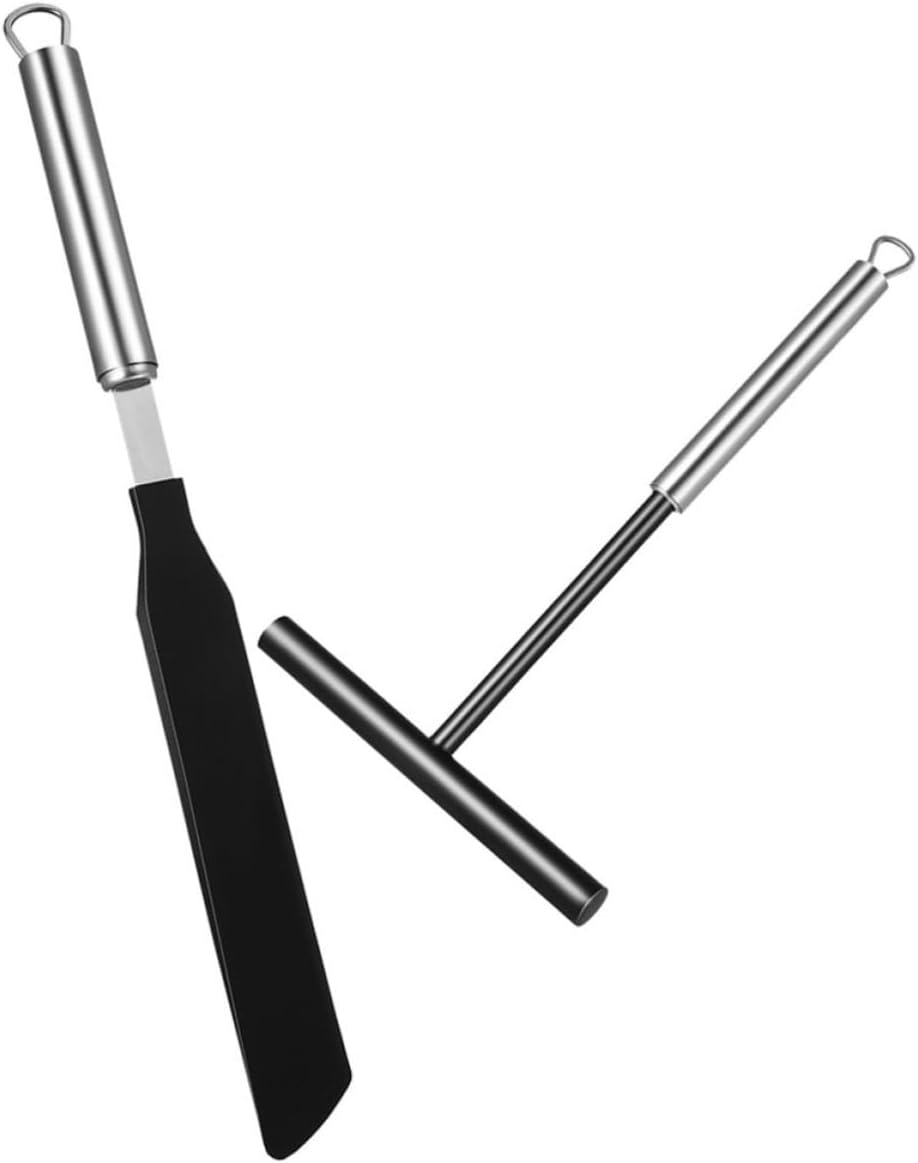 2 Sets Stainless Steel Crepe Spreader Set, Professional Pancake Tool | Kit, No Burr Edges, Works with Non-stick Pans, Time-saving Design for Crepe and Baking Use