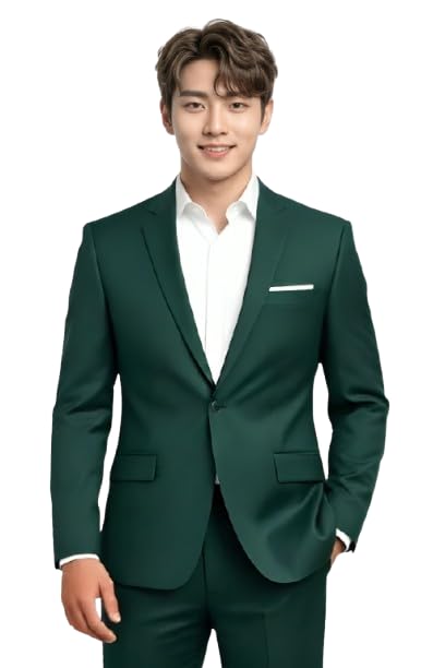 Men's Green Blazer, Single Button Slim Fit Coat with Notch Lapel-image-26