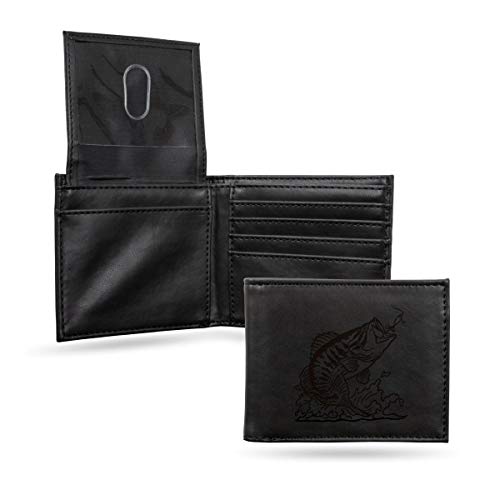 Rico Industries - Bass Scene Laser Engraved Black Billfold Wallet, 5.75