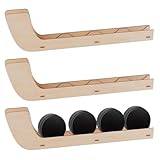 HOBBIESAY 3er-Set Hockey Puck Wandregal aus Holz Eishockey Puck Display Mit Autogrammhalter Sammlerständer Display Halterung für Team-Geschenke, Wohnzimmer Aufbewahrung, Dekoration und Zubehör