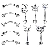 Elegabrillia 10 Piezas Nariz Anillo Ceja Labio Espárragos Pendientes Piercing Pendientes, brillante,
