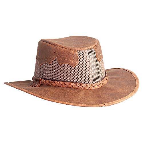 American Hat Makers Sirocco X-Large Leather Mesh Sun Hat for Men & Women | Wide Brim Design with Braided Leather Band, Chin Cord, and Breathable Mesh for Comfort, Outdoor Style, and Sun Protection - Image 5